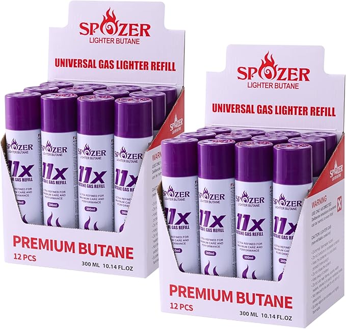 11X Ultra Pure Butane Fuel Refill – 99.99% Clean Butane Refill for All Refillable Jet Flame Lighters – Universal Butane Gas, 300ml (10.14 Oz) Cans, Pack of 24