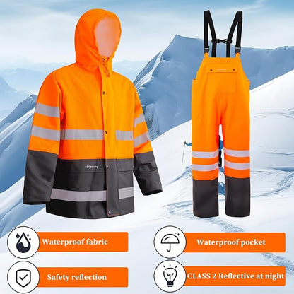 Rain Suit For Men & Women Waterproof Heavy Duty Rain Gear Reflective Jacket for Fishing Outdoor Work Raincoats