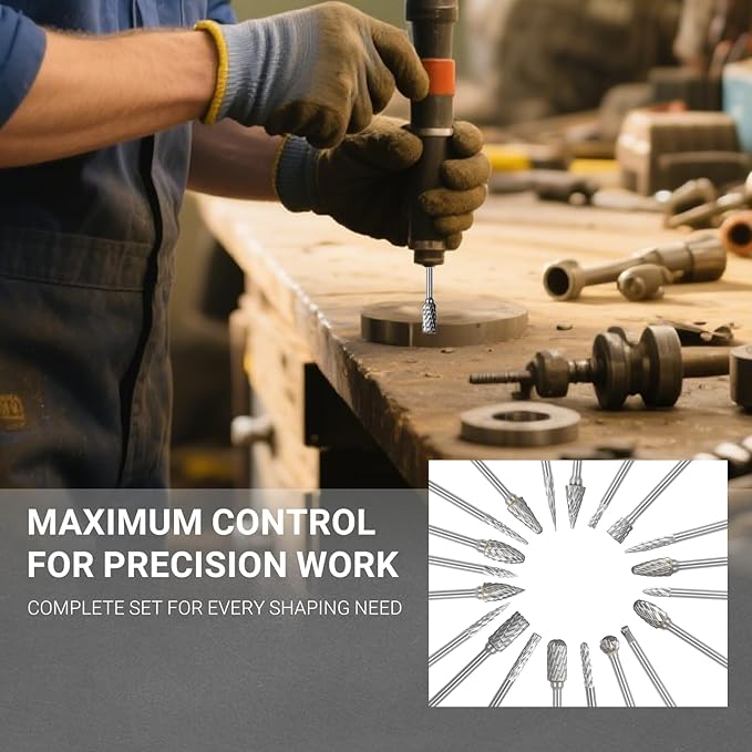 CATITO 20Pcs Carbide Burr Set 1/8" Shank Die Grinder Bits Rotary File Rasp Attachments Cutting Burrs Metal Grinding Engraving Porting