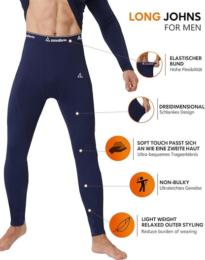 CL convallaria Thermal Underwear for Men Long Johns Fleece Lined Hunting Gear Set Base Layer for Cold Weather XS-4XL