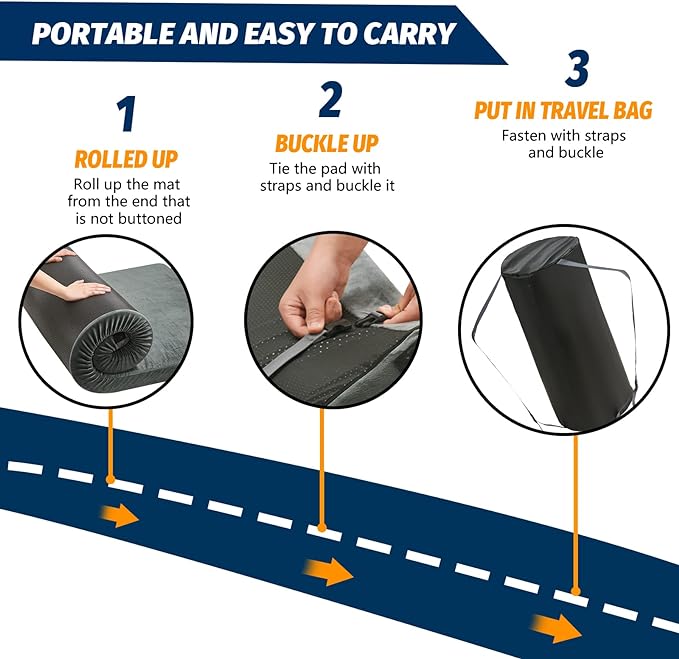 CYMULA Memory Foam Camping Mattress Pad, CertiPUR-US Sleeping Mat, Portable Roll Up Mattress for Adults, Camping Bed Pads for Sleepover, Car Bed with Travel Bag