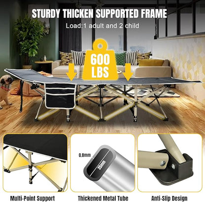 YELLOW JACKET Camping Cot with Mattress for Adults, Upgraded 32" Wide Folding Sleeping Cot, Portable Camping Cot with Carry Bag, Cot for Camping 600lbs Max Load, Home,Office,Travel (Black)