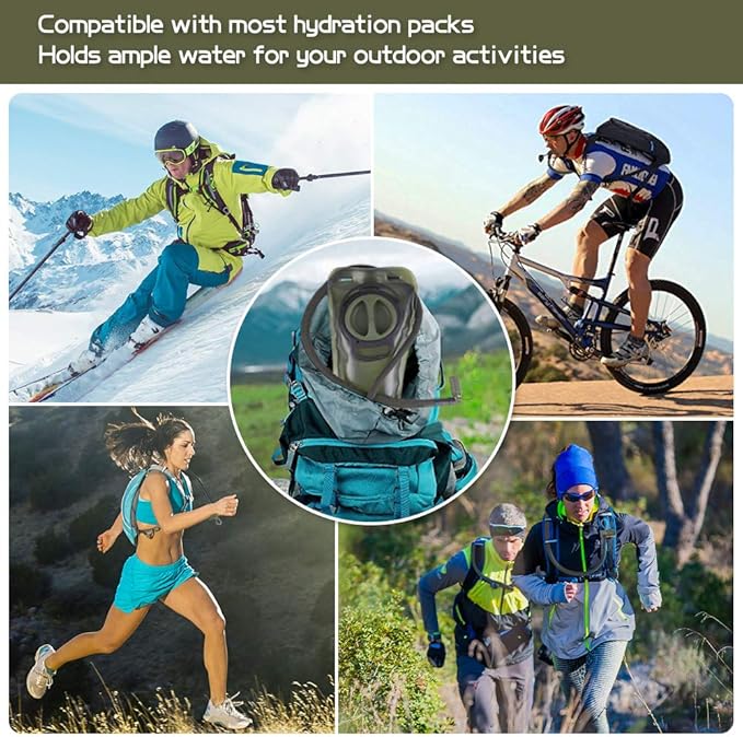 2L Hydration Bladder, BPA Free Water Bladder for Hiking Backpack 2 Liter Military Green Water Storage Bag with Insulated Tube, Hydration Back Pack Replacement for Outdoor Camping Running Cycling