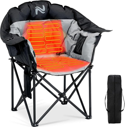 NAIZEA Heated Camping Chairs, Outdoor Heated Camp Chair w/3 Heating Mode, Oversized Heated Chair for Adults, Heavy Duty Folding Camping Chairs for Camping,Fishing,Sports Events,NOT Included Battery