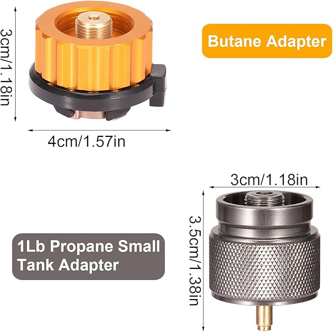 Camping Stove Adapter Propane to Butane Adapter 1 Lb Propane Tank Input EN417 Lindal Valve Output w/Butane Canister Nozzle Input EN417 Lindal Screw Cartridge Output Gas Converter LPG Canister Adapter