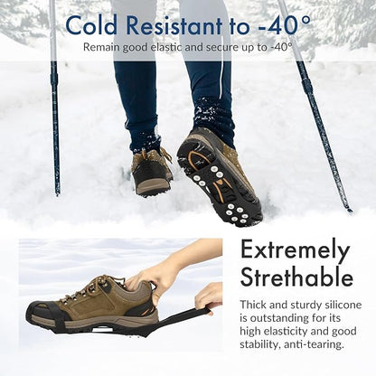 Ice Cleats for Shoes and Boots, Ice Snow Grips for Winter Walking Traction, Anti-Slip Ice Traction Cleats with 10 Steel Studs Crampons Gripper Spikes for Shoes Men Women