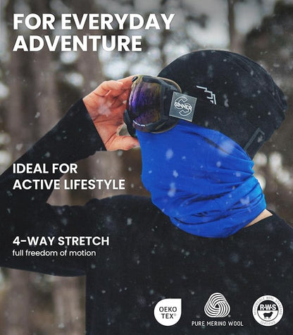 Merino.tech Merino Wool Ski Neck Gaiter - Face Mask Neck Warmer for Men & Women