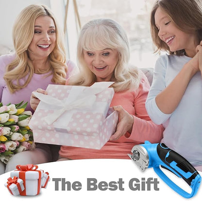 Cordless Electric Scissors, 4V Box Cutter & Cardboard Cutter with 2 Titanium Blades - Rotary Cutter with LED Light for Fabric, Leather, Carpet, Plastic, Crafting + Storage Case (Blue)