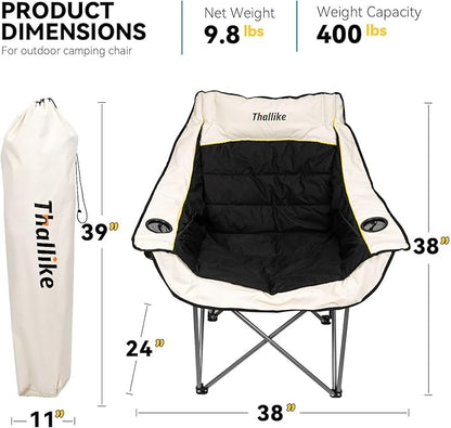 Oversized Camping Chair for Adults – Heavy Duty Folding Chair with Cup Holders, Storage Pocket & Carry Bag – Outdoor Padded Camp Chair for Camping, Backyard, Fishing & Sports – Supports 400lbs