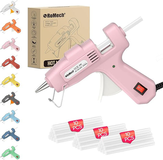 ROMECH 20W Mini Hot Glue Gun with 30 Glue Sticks Set, Fast Preheating Hot Glue Gun Kit Heavy Duty Gluegun for Craft, DIY, Repairs (Pink)