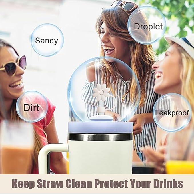 4PCS Silicone Straw Covers Toppers for Stanley Cups 30&40 Oz Tumbler Accessories Flower Straw Caps Cream Dust-Proof Reusable Straws Tips Protectors for Stanley Cup 10mm 0.4in Straws