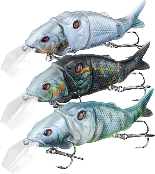 Handing Swimbaits for Bass Pike Walleye, 3 Pieces Lifelike Multi-Jointed Fishing Lures with Mustad Hooks, Fishing Bait for Freshwater and Saltwater