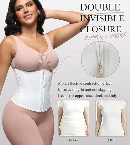 SHAPSHE White Waist Trainer For Women Tummy Control Corset Waist Cincher Shapewear With Zipper&Hooks