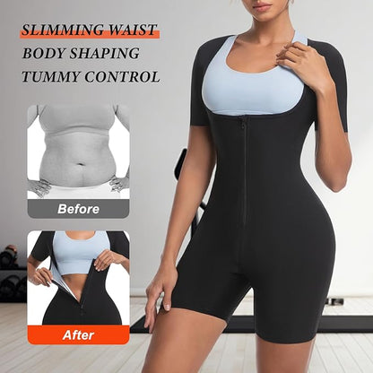 Sauna Suit for Women Weight Loss Sweat Waist Trainer Shaper Full Body Compression Shirt Slimming Workout Sweat Suit