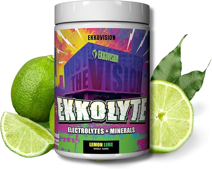 Ekkovision Ekkolyte Electrolytes & Minerals Powder, 50 MG Vitamin C & 155 MG Magnesium for Hydration Support, Essential Electrolytes for Women & Men, Lemon Lime Flavored Electrolyte Mix, 120 Servings
