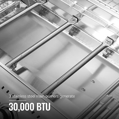 Royal Gourmet GA4402S 4 Burner Propane Gas Grill with Side Burner & Warming Rack, Stainless Steel Gas Grill with 54,000 BTUs Output for Barbecue Grilling & Backyard Cooking, Silver