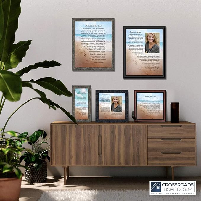 Footprints in the Sand Inspirational Wall Art, Beach Decor, Christian Gifts for Women and Men, Christian Wall Decor, Get Well Soon, Encouraging Scripture Wall Art, Framed Sympathy Gift 8639CH