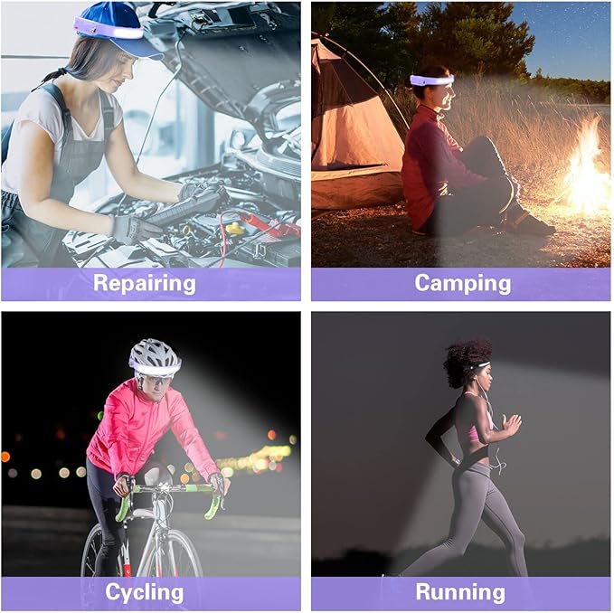 COSOOS 2 LED Headlamp Rechargeable Flashlight, Bright Headlights Adjustable Headband for Women,1000 Lumen Wide Beam & Spot Light, Motion Sensor, 2.4 oz Lightweight Camping Gear Essentials