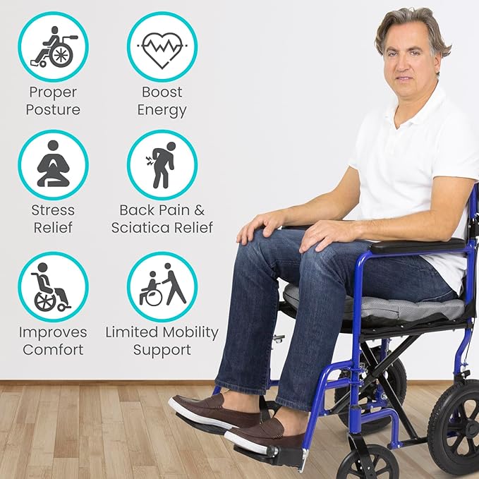 Vive Inflatable Wheelchair Air Seat Cushion - Adjustable Air Pressure Relief Travel Seat, Portable - Waffle Style Pressure Relief Bed Sore Ulcer Treatment Wheel Chair Pain Cushion for Mobility Aids