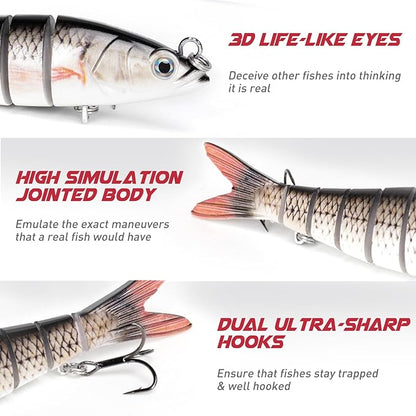 GOTOUR Fishing Lures for Freshwater or Saltwater, Easy to Use for Family Fishing Beginner and Pros, Most Lifelike Jointed Swimbait，Slow Sinking Bass Pike Panfish Walleye Lures, Fishing Gifts for Men