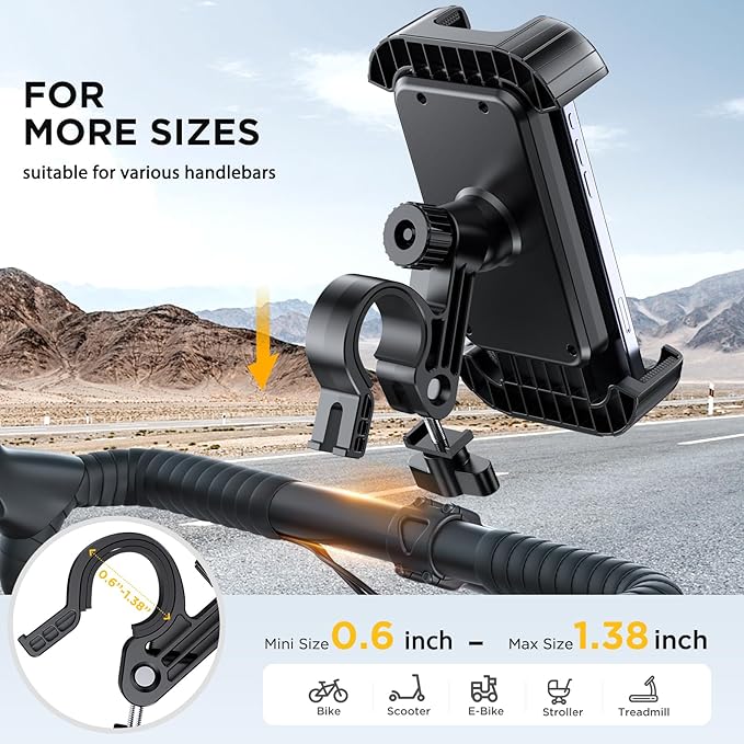 Miracase Bike Phone Holder, Silicone Wrapped Anti Shake Bicycle Phone Mount, Handlebar Clamp Cell Phone Holder for Bike, Scooter Motorcycle Phone Mount Accessories for iPhone Smartphone