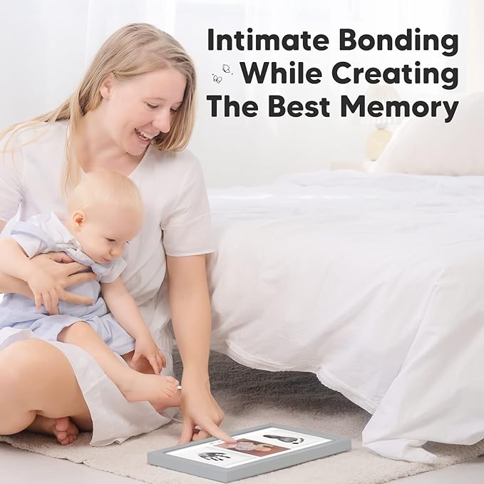 Inkless Baby Hand and Footprint Kit Boy, Girl - No Mess Ink Pad for Handprint, Clean Touch Dog Paw Print Kit, Personalized Baby Shower Gifts, Nursery Newborn Keepsake Frame (Cloud Gray)