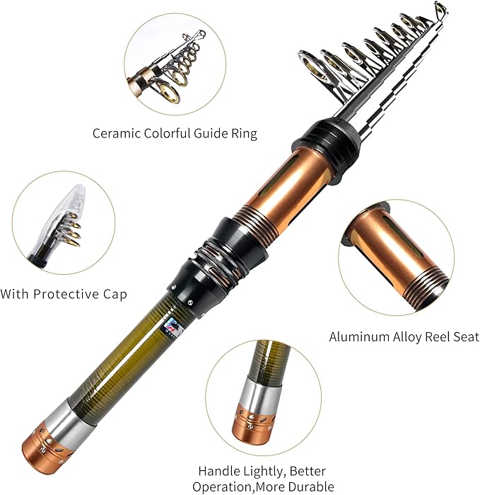 Fishing Pole Kit, Carbon Fiber Telescopic Fishing Rod and Reel Combo with Spinning Reel, Line, Bionic Bait, Hooks and Carrier Bag, Fishing Gear Set for Beginner Adults