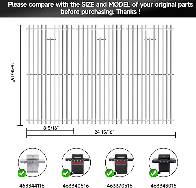 16 15/16" Stainless Steel Grill Grates Replacement for Charbroil 463344116 463343015 Gas2coal 463340516 463370516, Grill Grids for Char-Broil 463344116 463672416, G460-0500-w1, G530-b700-w1