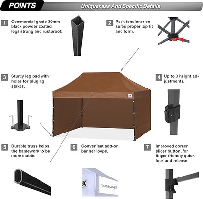 ABCCANOPY Heavy Duty Easy Pop up Canopy Tent with Sidewalls 10x15, Brown