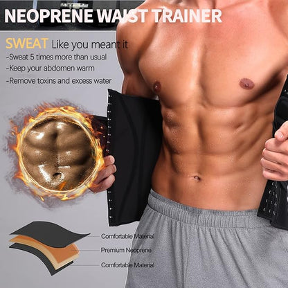 KIWI RATA Mens Workout Waist Trainer Corset Neoprene Sauna Sweat Trimmer Cincher Belt Extra Belly Compression Belts