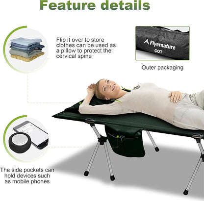 Camping Cot,Ultra-Lightweight Folding Backpacking Cot,300 LBS Weight Capacity,Adult Portable Camping Bed,Suitable for Camping,Hiking,Travel,Home,Office,Sleeping.75" x 26" x 15.8" (Green)