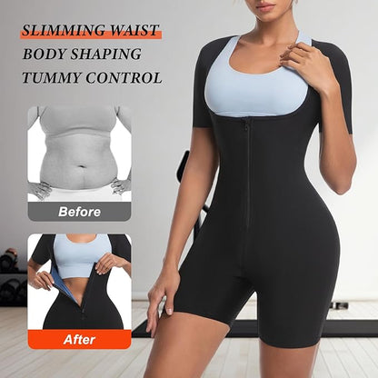 Sauna Suit for Women Weight Loss Sweat Waist Trainer Shaper Full Body Compression Shirt Slimming Workout Sweat Suit