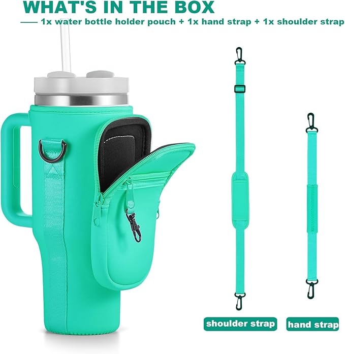 Water Bottle Carrier Bag with Phone Pocket for Stanley 40 & 30 oz Tumbler with Handle,Pink Insulated Neoprene Cup Holder Pouch w/Adjustable Strap for Quencher H2.0 Stanley Cup Accessories