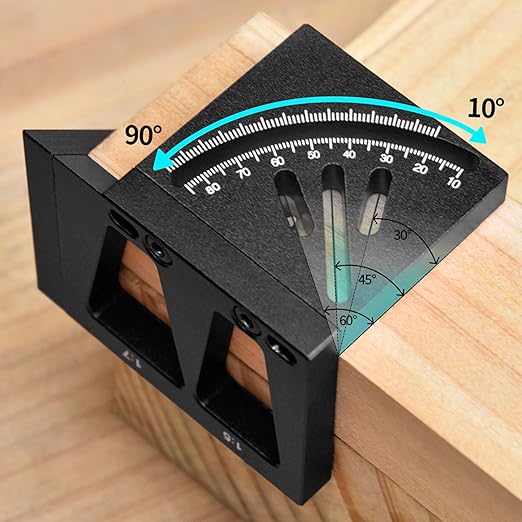 Tyenaza 3D Woodworking Square Aluminum Alloy Multi Angle Measuring Ruler 45 90 Degree Carpenter Square Protractor Black