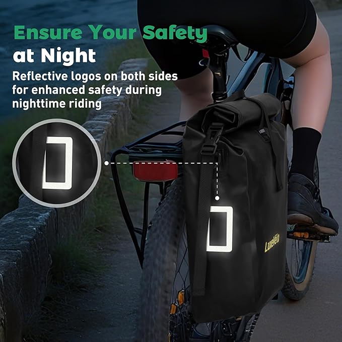 Luxevelo Lightweight Bike Pannier Bag – 27L Expandable Weather-Resistant Storage, 550D Durable PVC with Reflective Safety Strips, Multi-Functional Rack/Shoulder Bag for Commuting/Travel/Cycling