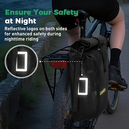 Luxevelo Lightweight Bike Pannier Bag – 27L Expandable Weather-Resistant Storage, 550D Durable PVC with Reflective Safety Strips, Multi-Functional Rack/Shoulder Bag for Commuting/Travel/Cycling