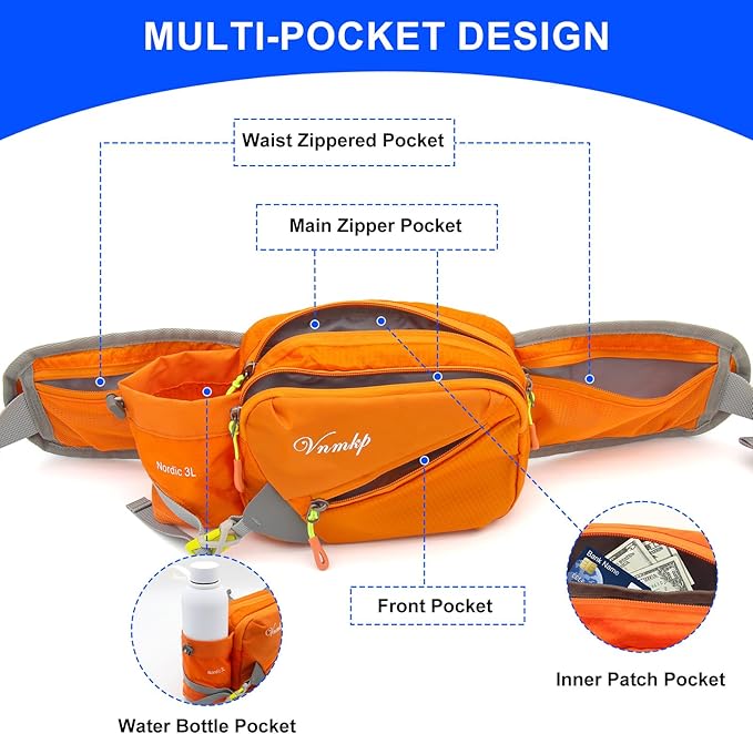 Waist Pack with Water Bottle Holder for Men and Women for Running Climbing Hiking Fitness Cycling and Other Outdoor Sports (Orange)