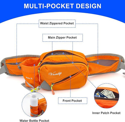 Waist Pack with Water Bottle Holder for Men and Women for Running Climbing Hiking Fitness Cycling and Other Outdoor Sports (Orange)