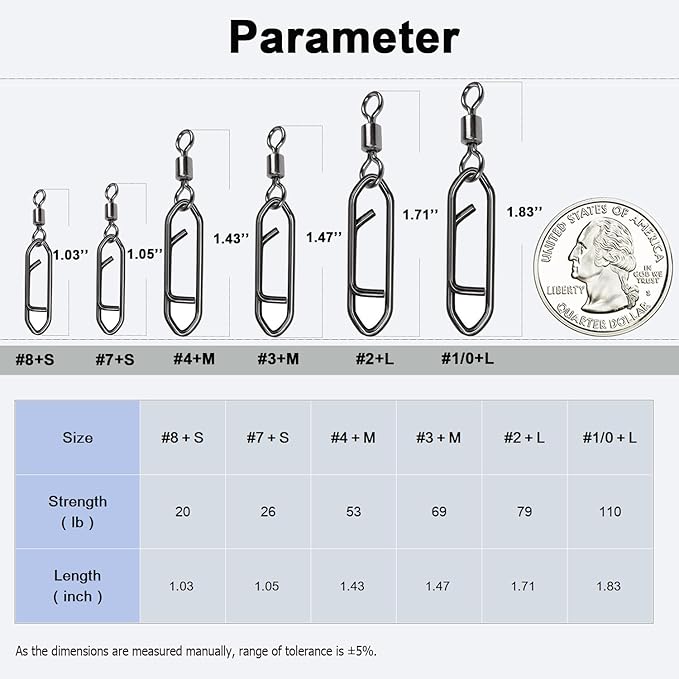 Atibin High Strength Fishing Clips Swivel Freshwater Saltwater Fishing Snaps Connector Rolling Barrel Swivels Fishing Clip Speed Change Black Nickel