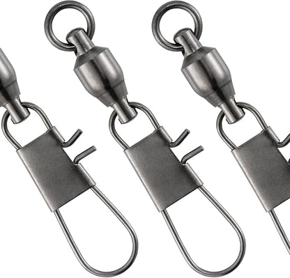 Dr.Fish 30 Pack Ball Bearing Snap Swivels, Swivels Fishing Tackle with Safety Interlock Snap Saltwater Freshwater Stainless Fishing Clips Clasp Leader Line Hook Sinker Connector