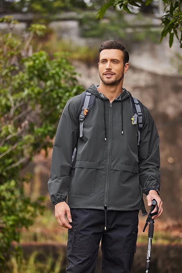 COOFANDY Mens Packable Rain Jacket Lightweight Waterproof Raincoat with Hood Outdoor Rain Gear Travel Hiking Cycling