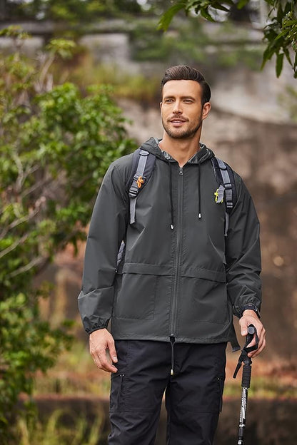 COOFANDY Mens Packable Rain Jacket Lightweight Waterproof Raincoat with Hood Outdoor Rain Gear Travel Hiking Cycling