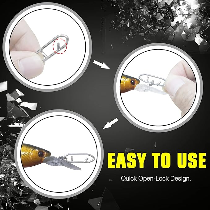 AMYSPORTS High Strength Fishing Snap Saltwater Stainless Connector Snaps Swivels Tackle Steel Power Fishing Clip Lure Quick Change White Nickel