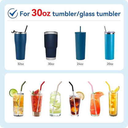 Reusable Stainless Steel Straws with Silicone Tip for Stanley 30oz, Metal Drinking Straws for 30oz Tumbler,3 Bent Tubes & 6 Tips& 1 Cleanr Brush (Chambray)