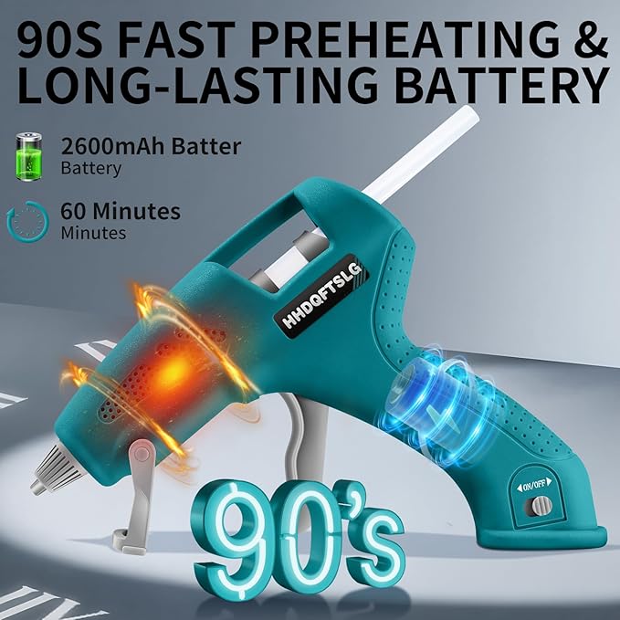 Cordless Hot Glue Gun with 30 Premium Glue Sticks, 20W Cordless Glue Gun, 90s Fast Preheating, 2600mAh Type-C Rechargeable for School Craft Arts, DIY, Home Repairs & Gift Making