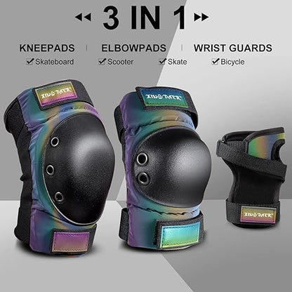 Adult/Kids/Youth Knee Pad Elbow Pads, XINDAER Womens Skate Protective Gear Set 3 in 1 Knee and Elbow Pads Wrist Guards for Skateboard, Roller Skates, Skating, Scooter, Inline Skates, Cycling