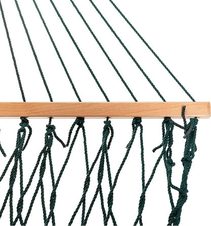 Castaway Living 13 ft. Double Traditional Hand Woven Green Polyester Rope Hammock – 2-Person, 450 lb Capacity, Free Extension Chains & Tree Hooks, Designed in The USA