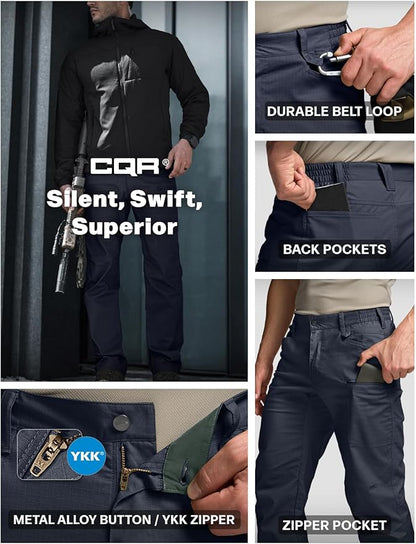 CQR Men's Flex Stretch Tactical Pants, Water Resistant Ripstop Cargo Pants, Lightweight EDC Outdoor Work Hiking Pants