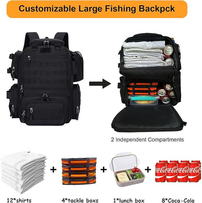 Fishing Backpack with Tackle Boxes 45L Fishing Tackle Backpack Bag Tackle Box, Outdoor Waterproof Large Tackle Bag Gear Storage Bag for Fishermen Christmas Birthday Gifts (Black)