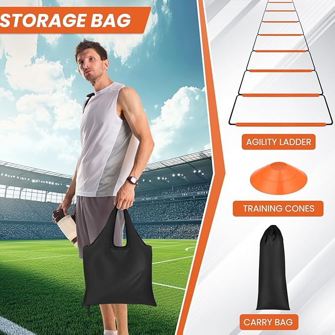Agility Ladder, Speed Ladder, Agility Ladder Speed Training Equipment, Football Ladder, Footwork Ladder, Training Ladder for Footwork, Foldable Quick Assembly & Non - Tangling & Storage Bag